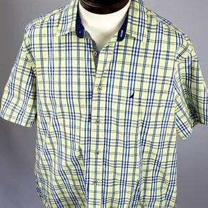 Nautica Mens Short Sleeve Button Down Yellow Plaid
